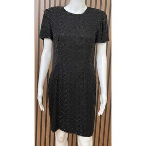 Scala Women's 8 Black Dress Black 100% Silk Sheath Holiday Beaded Vintage Party